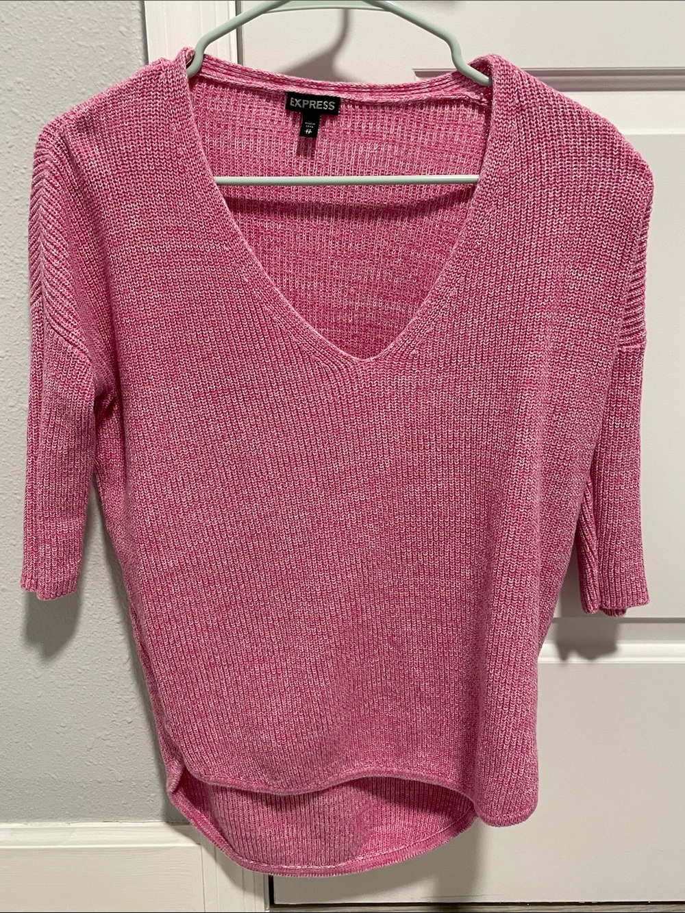 Express Cotton Sweater Tunic Pink and White Extra Small